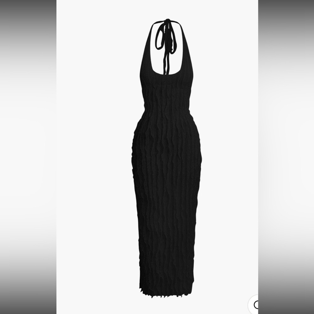 Sheer Ruffle Texture Halter Backless Dress